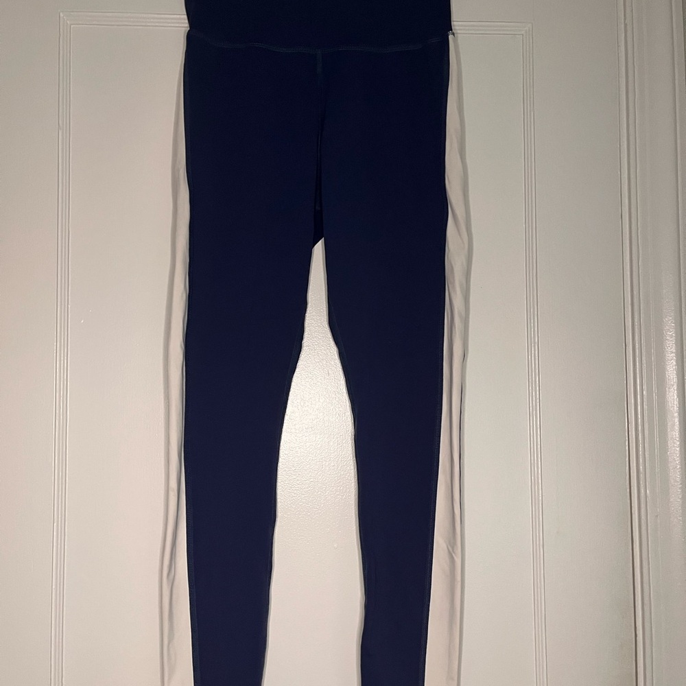 Fashion Nova Navy and White Side-Stripe Leggings Women's Small
